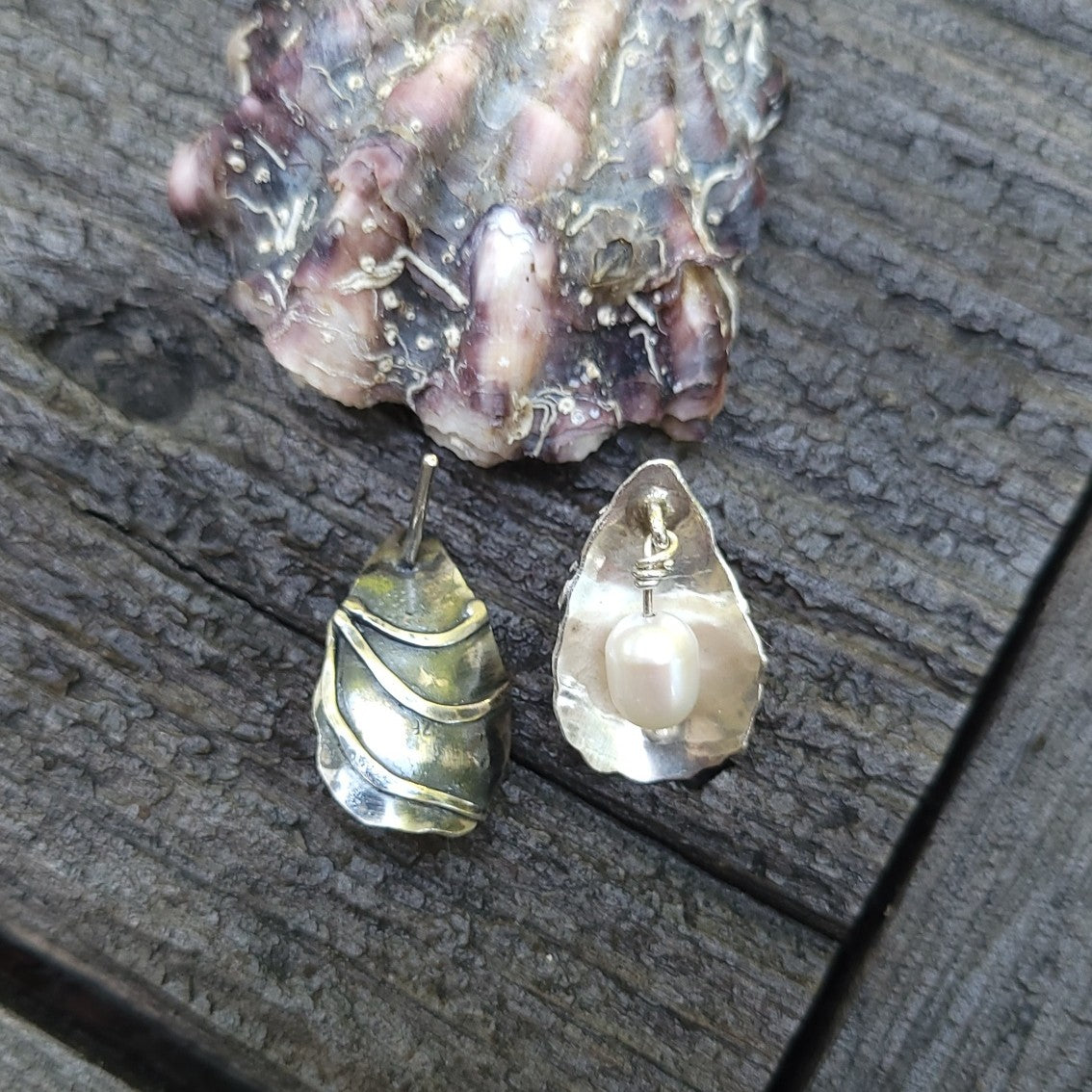 Oyster Stud Earrings with 6mm Cultured Pearls