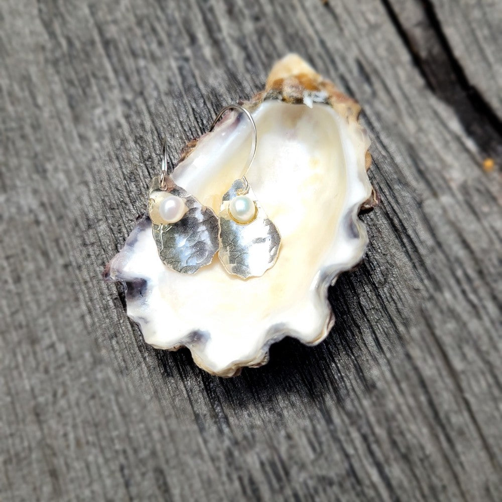 Oyster Shell Earrings with 3mm Cultured Pearls