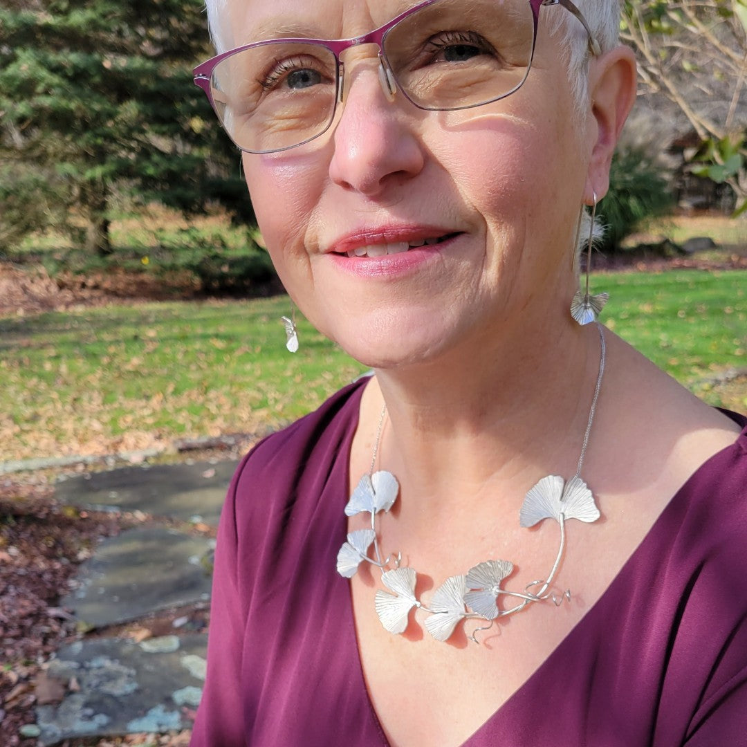 Sterling Silver Ginkgo Drop Earrings