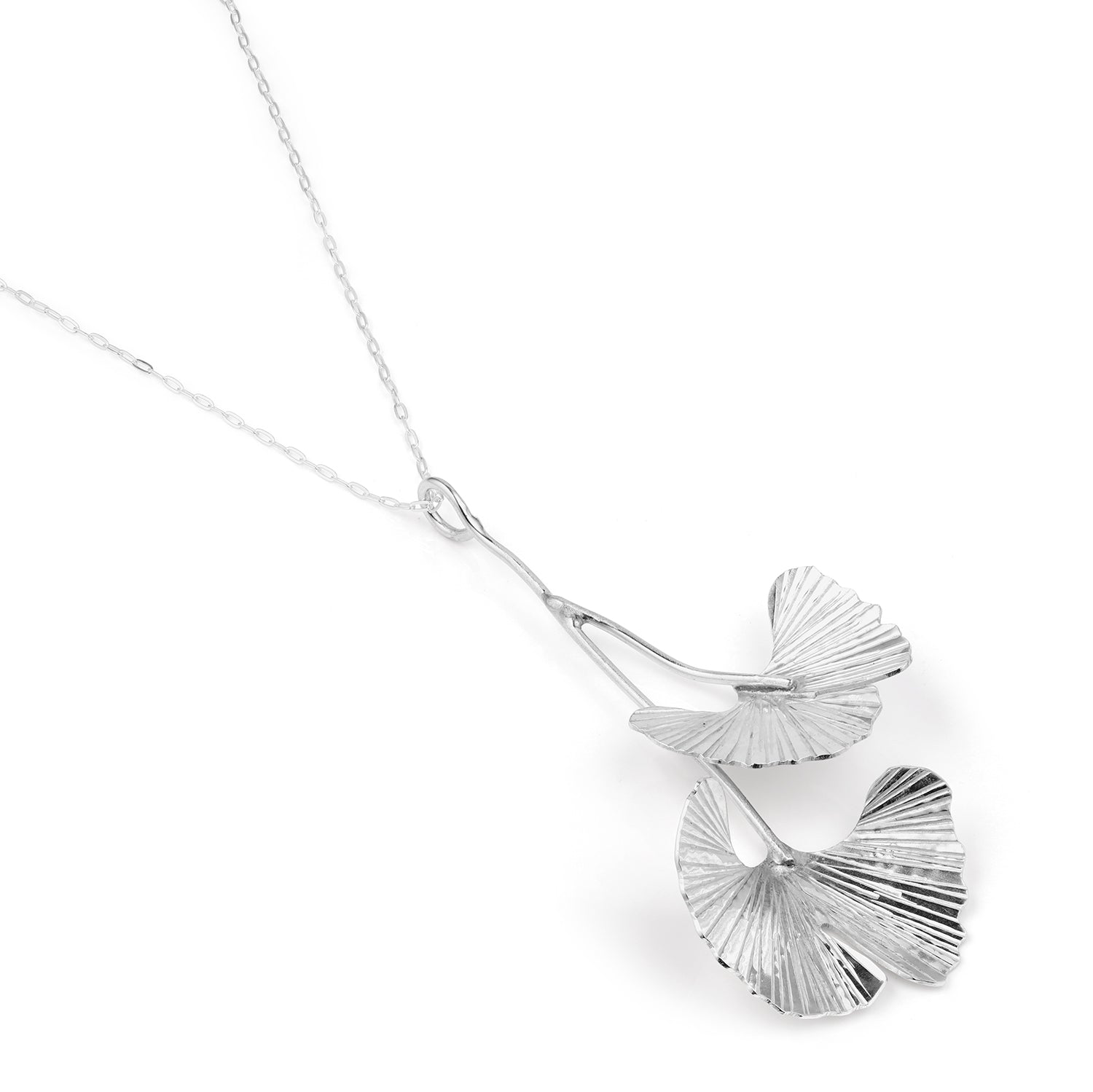 Sterling Silver Ginkgo Pendant with Two Leaves