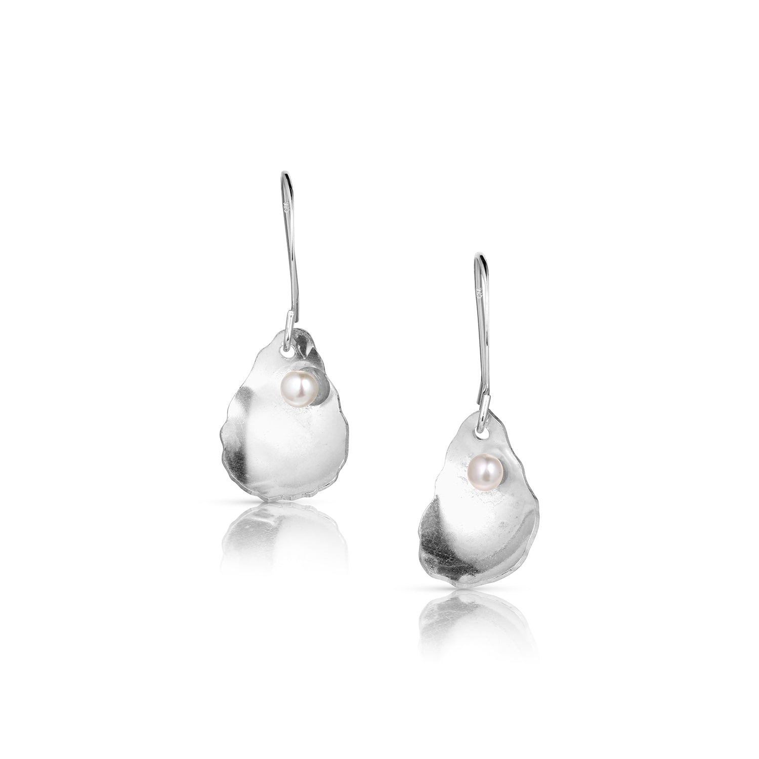 Sterling Silver Oyster Shell Earrings with 3mm Cultured Pearls