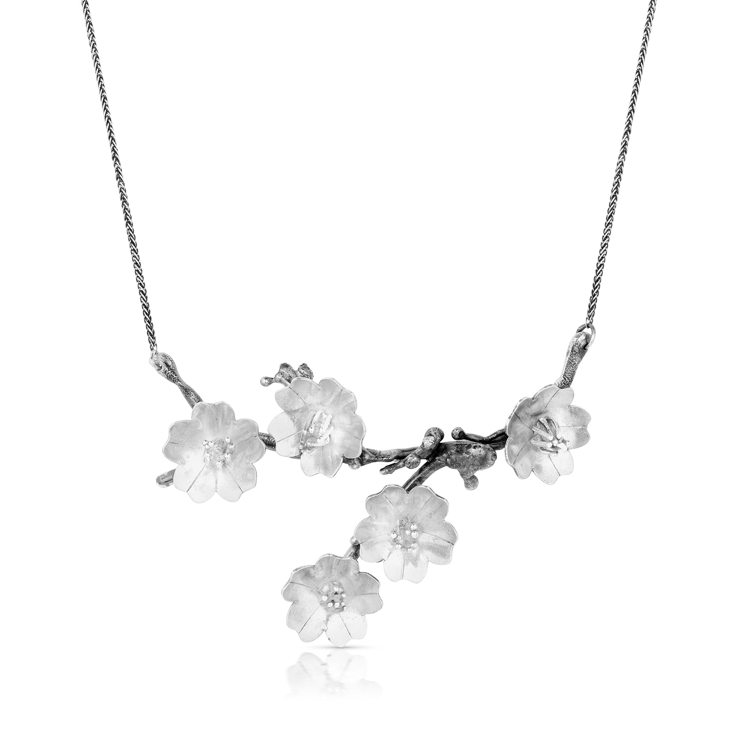 Sterling Silver Cherry Blossom Branch Necklace