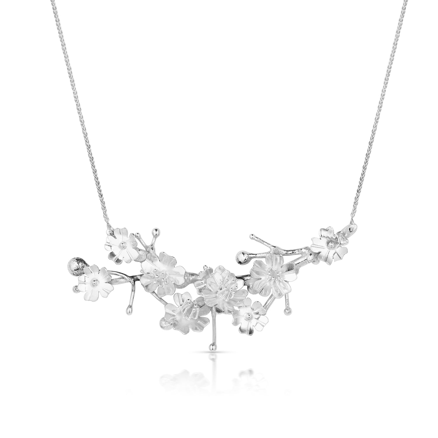 Sterling Silver Cherry Blossom Branch Necklace