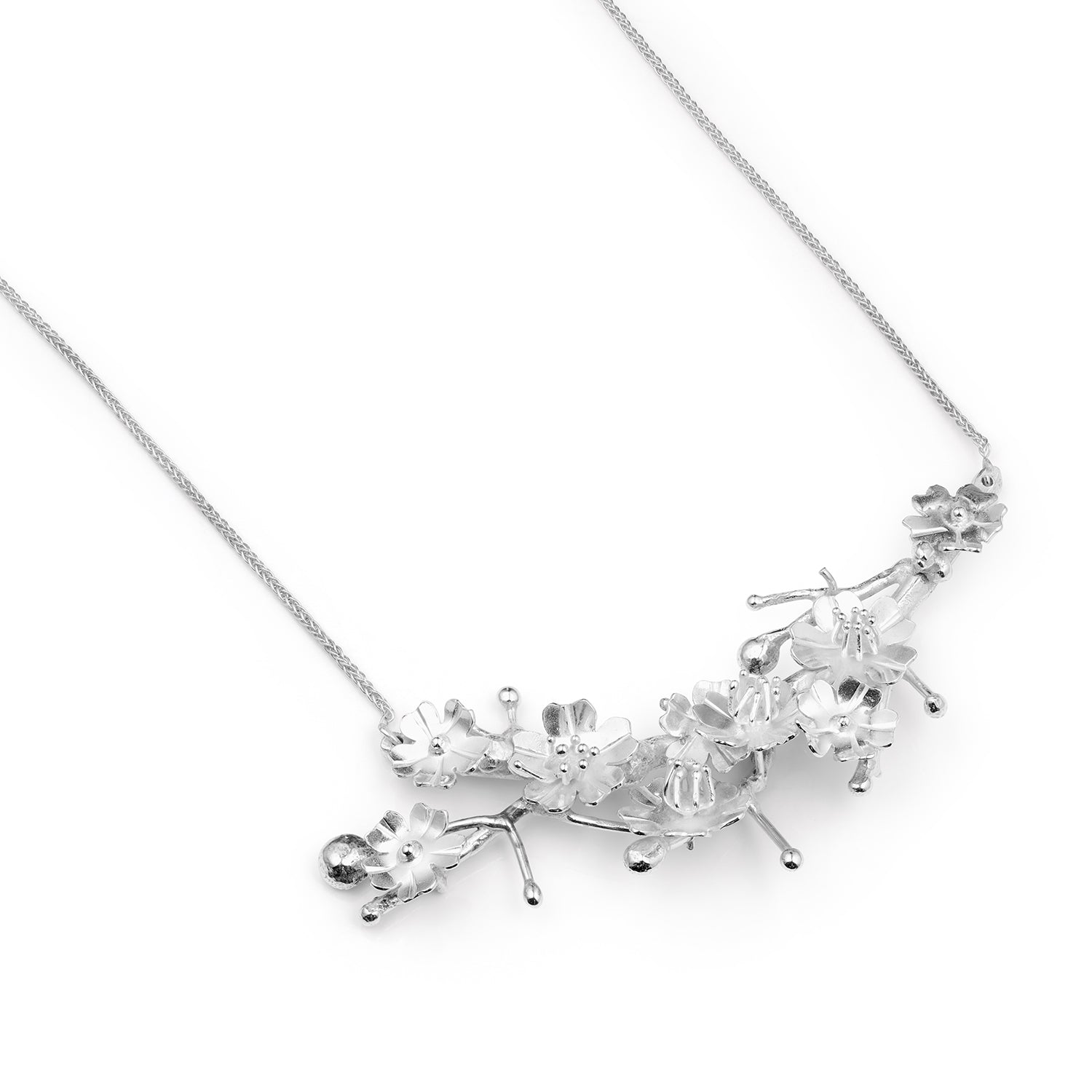 Sterling Silver Cherry Blossom Branch Necklace