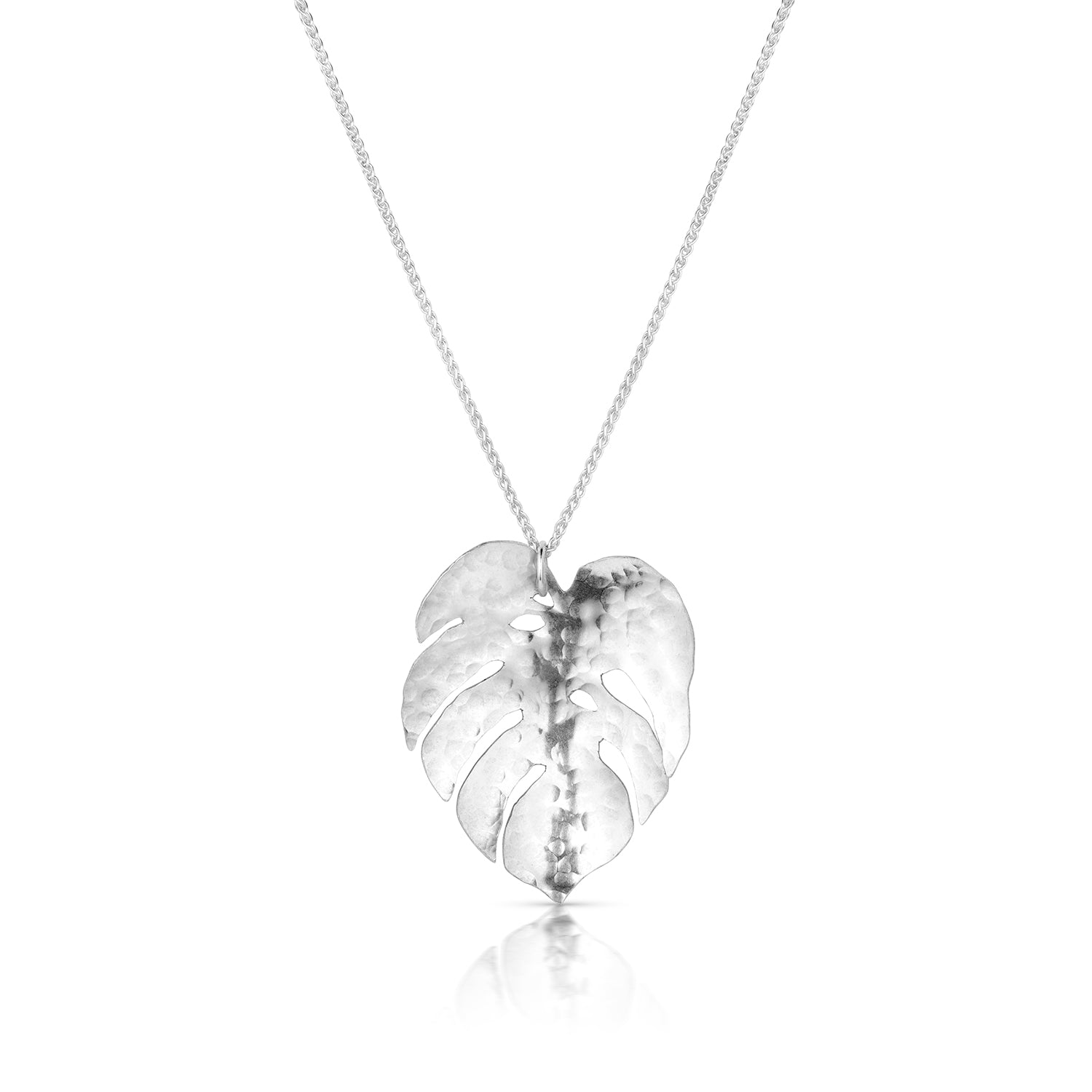 Sterling Silver Monstera Leaf Pendant with Hammered Details