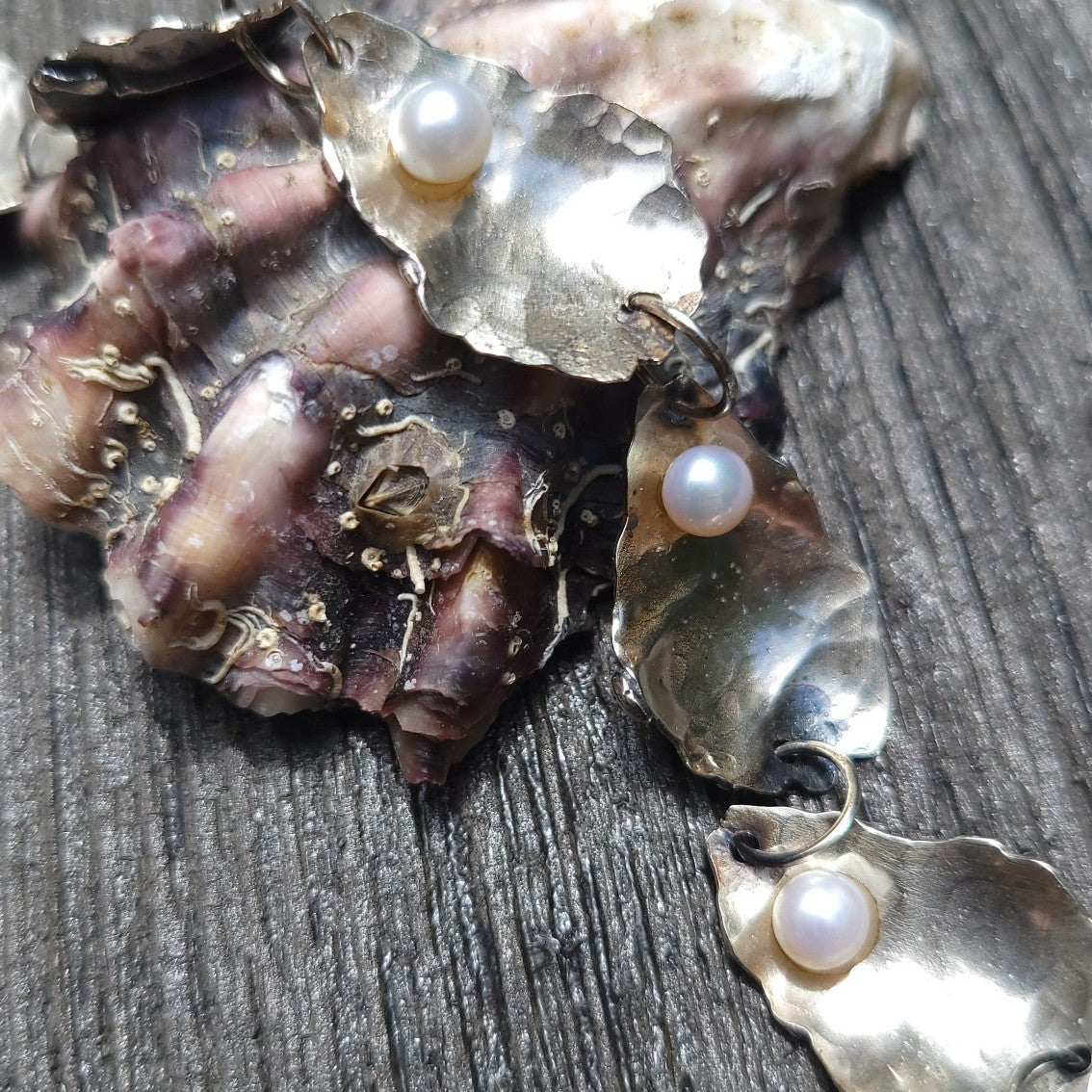 7-Oyster Shell Bracelet with 8mm Cultured Pearl
