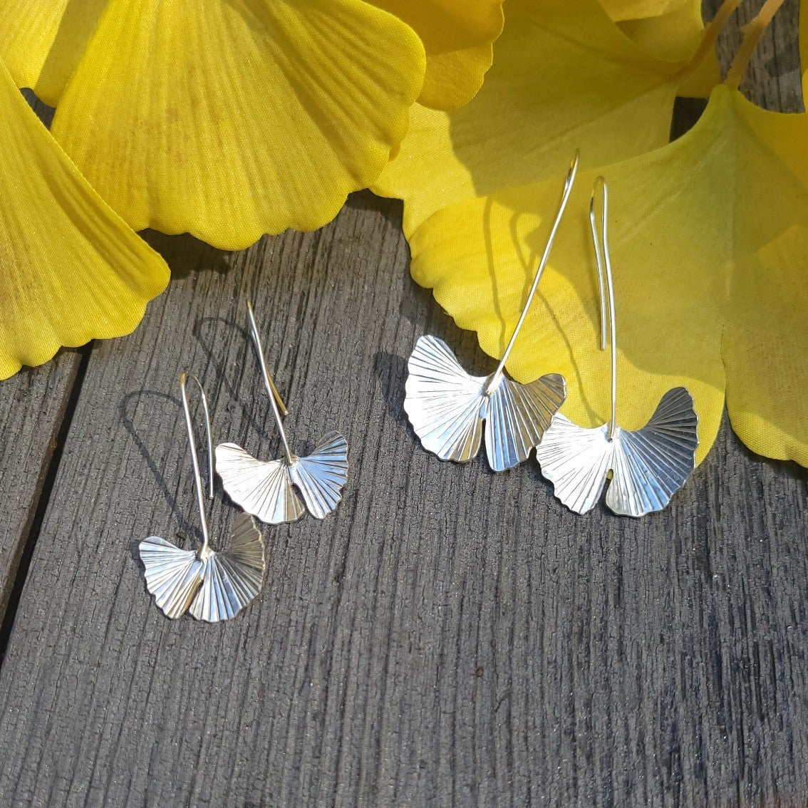 Sterling Silver Ginkgo Drop Earrings