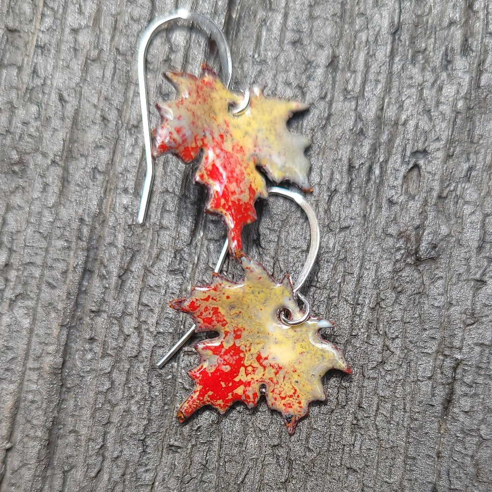 Maple Leaf Earrings in Enamel