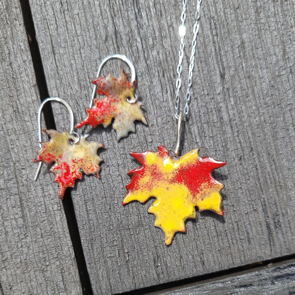 Maple Leaf Pendant in Enamel