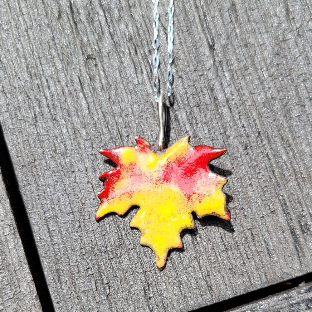 Maple Leaf Pendant in Enamel