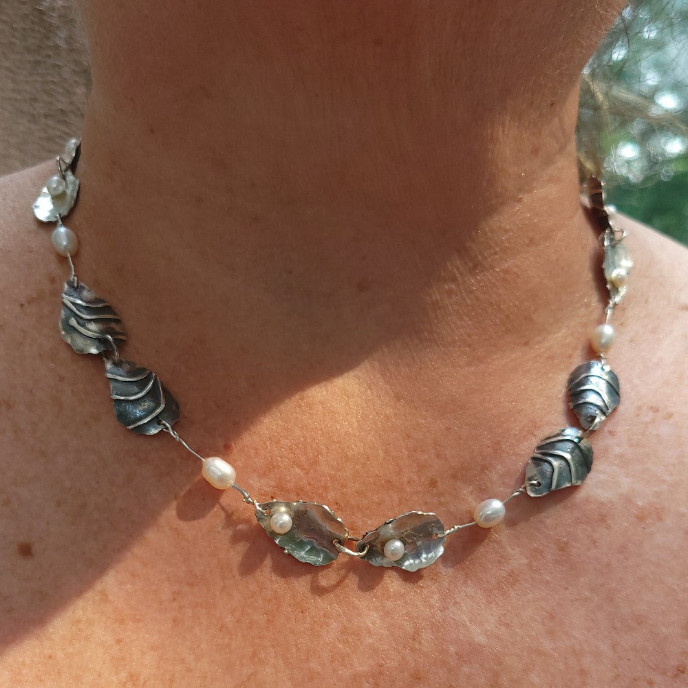 Oyster Shell Necklace with Cultured Pearls