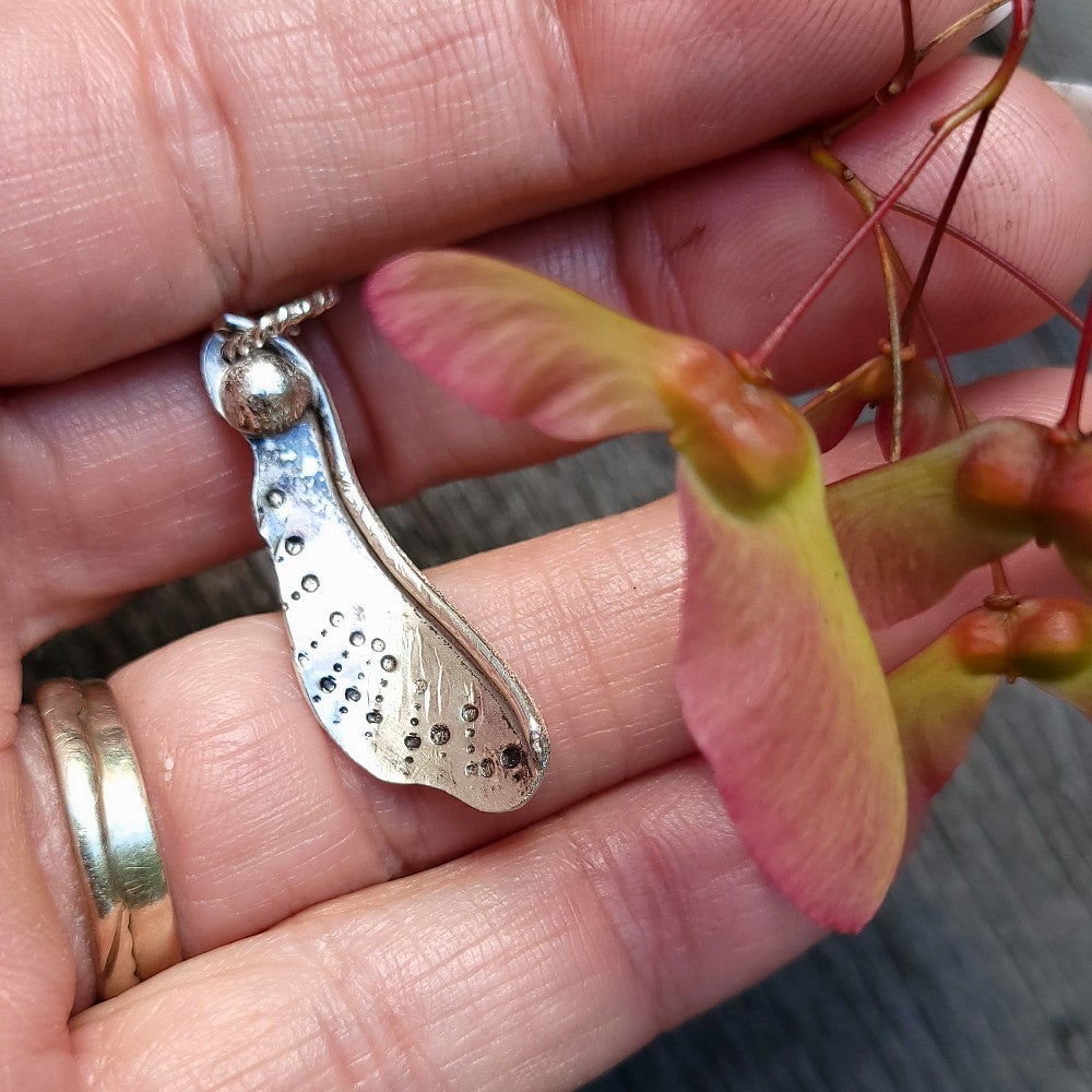 Sterling Silver Maple Seed Pod Pendant