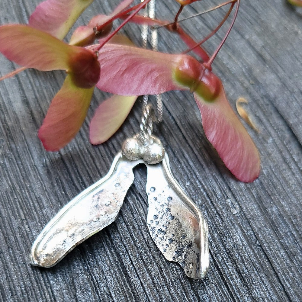 Sterling Silver Double Maple Seed Pod Pendant