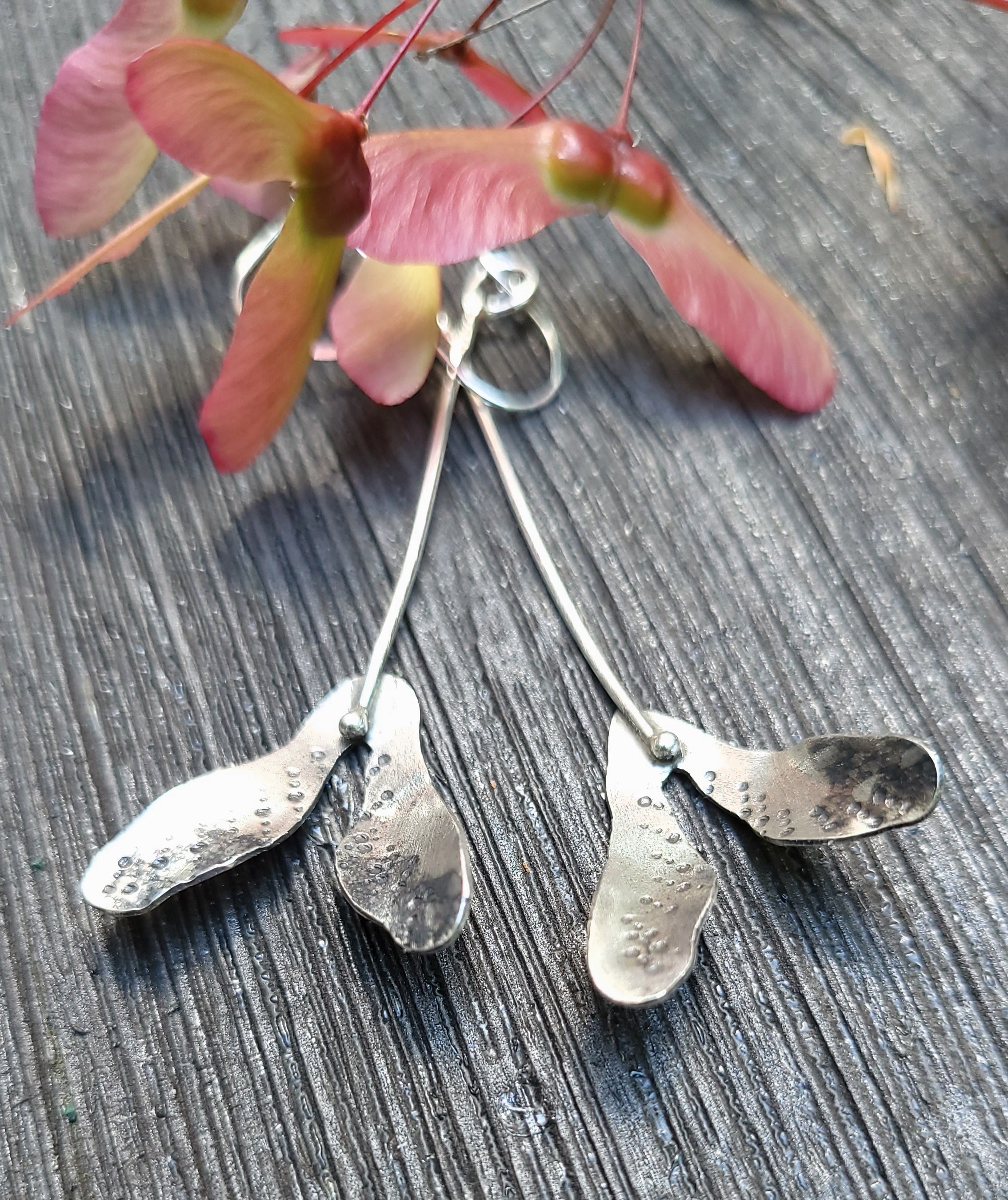 Sterling Silver Drop Maple Seed Pod Earrings