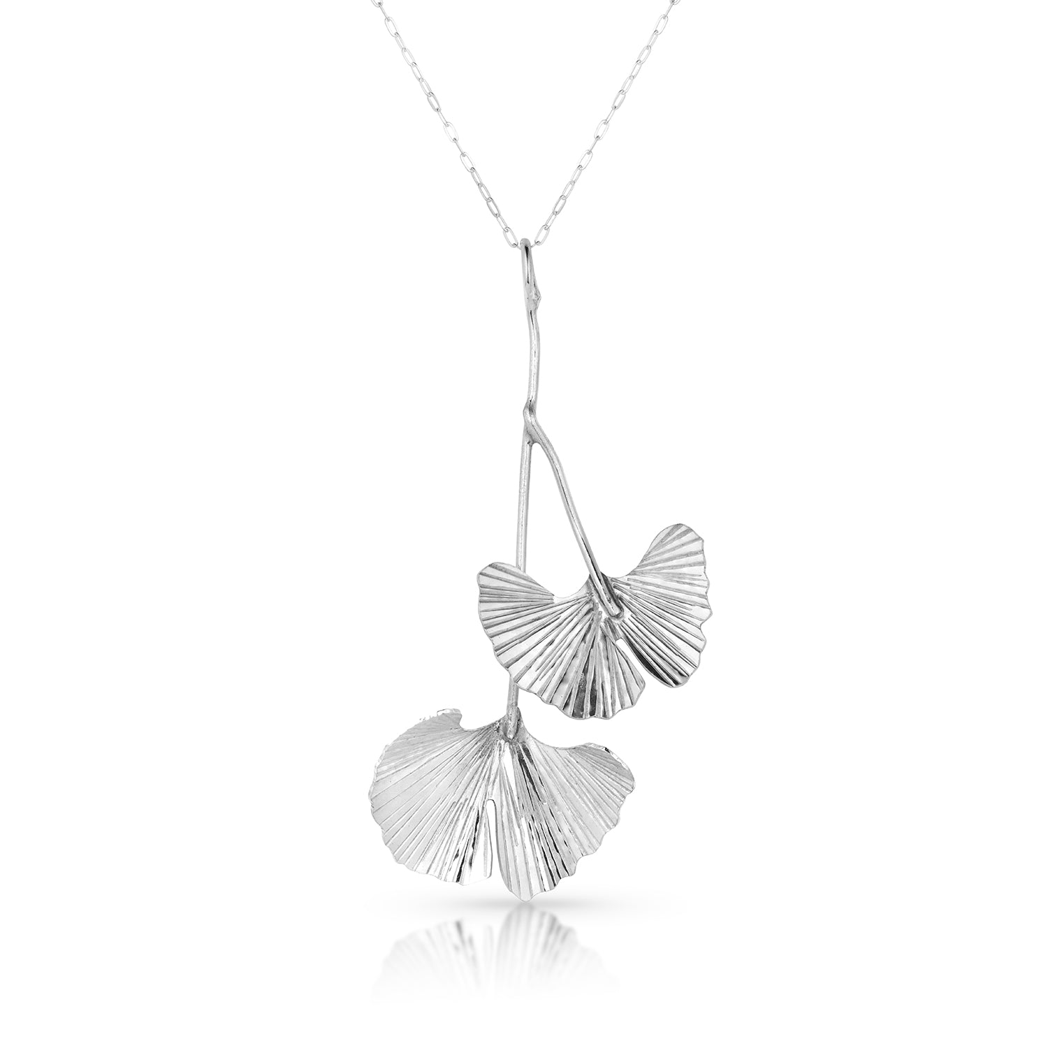 Sterling Silver Ginkgo Pendant with Two Leaves
