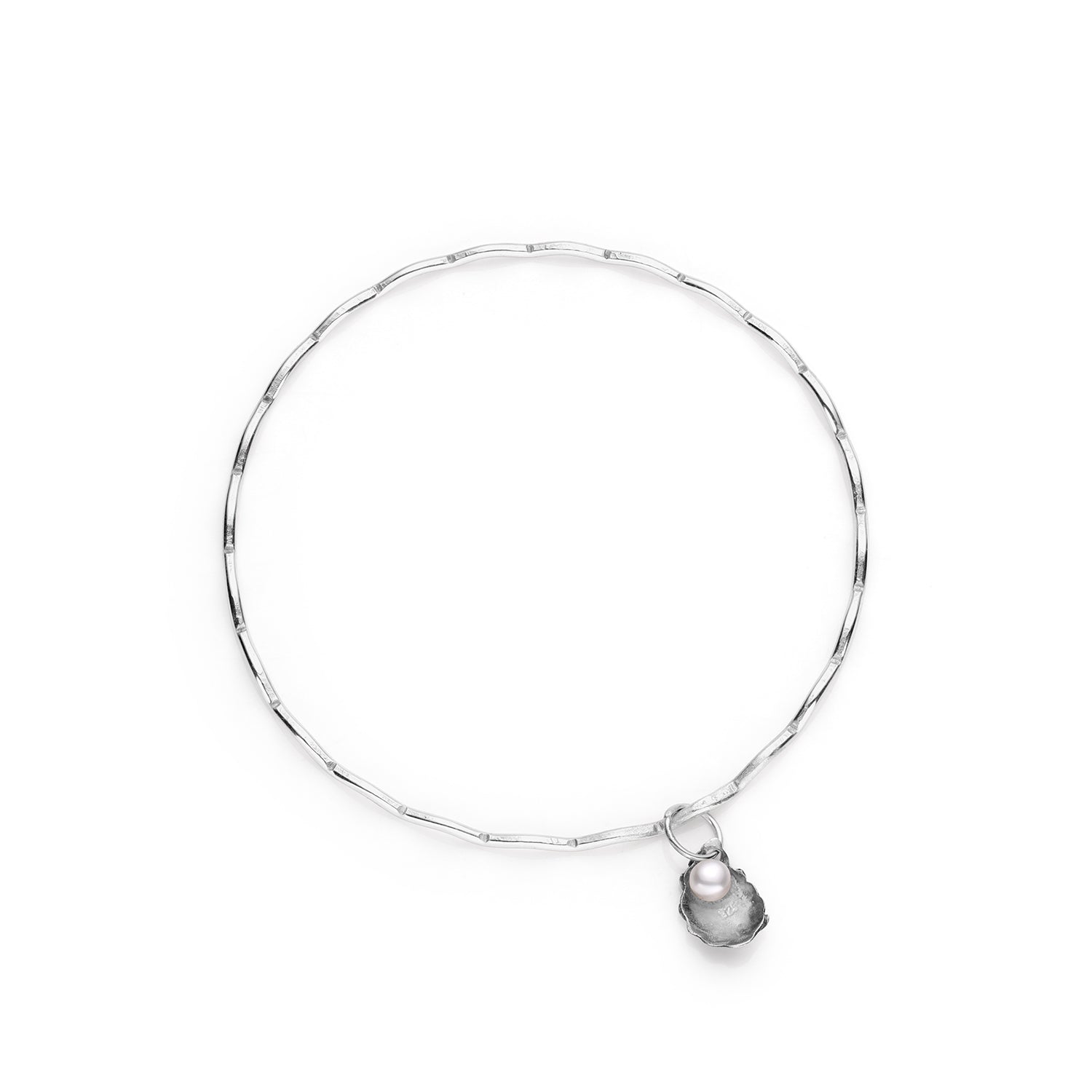 Sterling Silver Oyster Bangle with 3mm Cultured Pearl