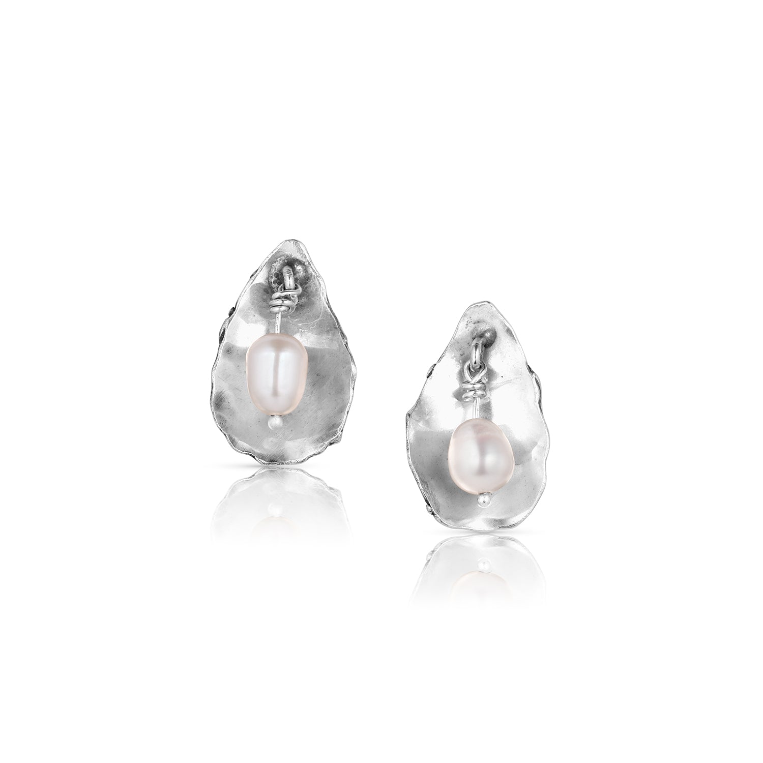Sterling Silver Oyster Stud Earrings with 6mm Cultured Pearls