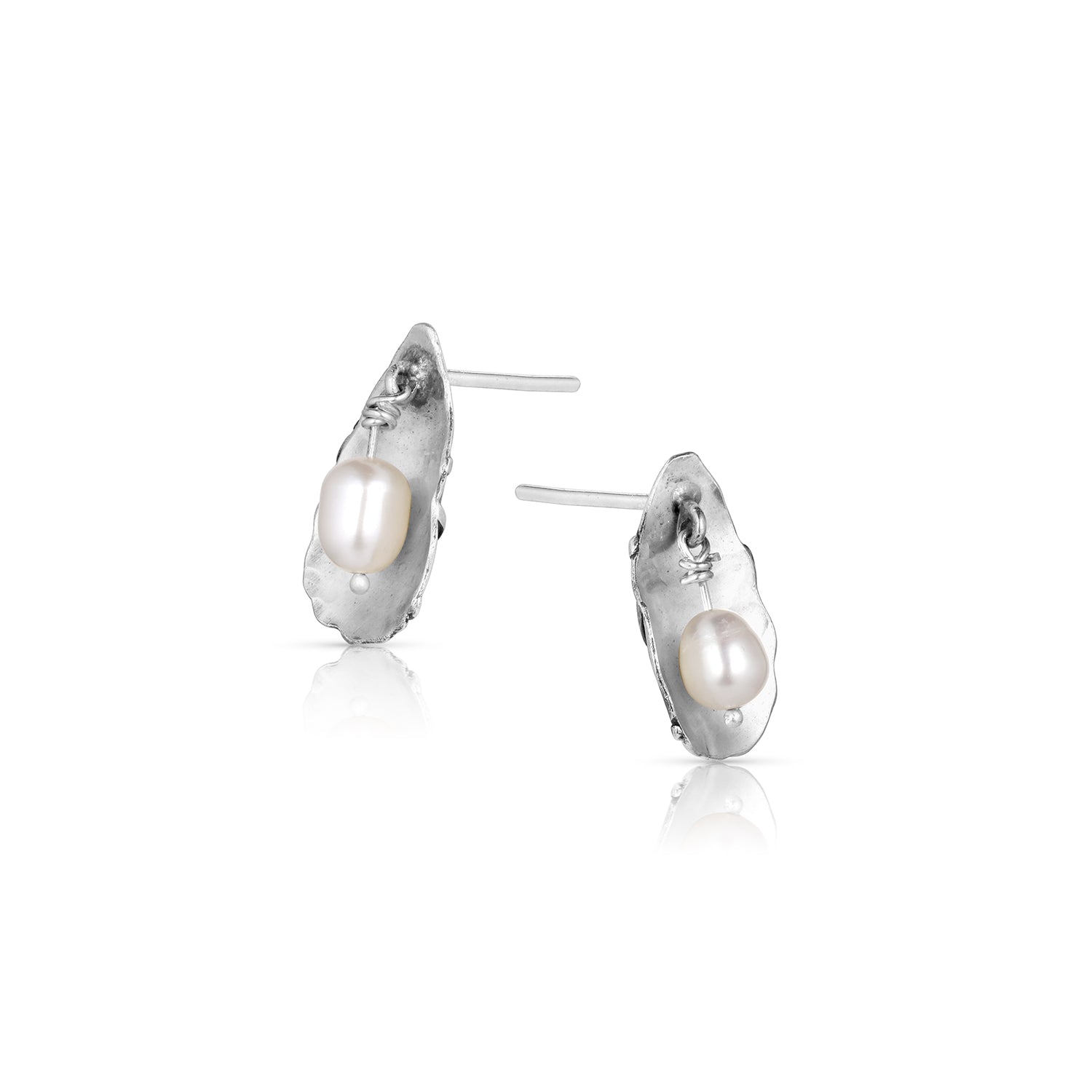 Sterling Silver Oyster Stud Earrings with 6mm Cultured Pearls