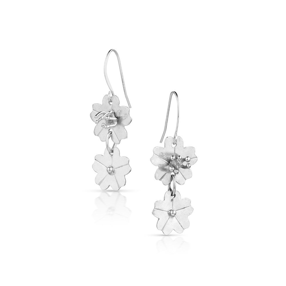 Sterling Silver Cherry Blossom Dangle Earrings