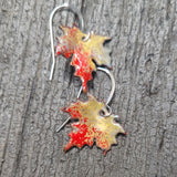 Maple leaf earrings in enamel