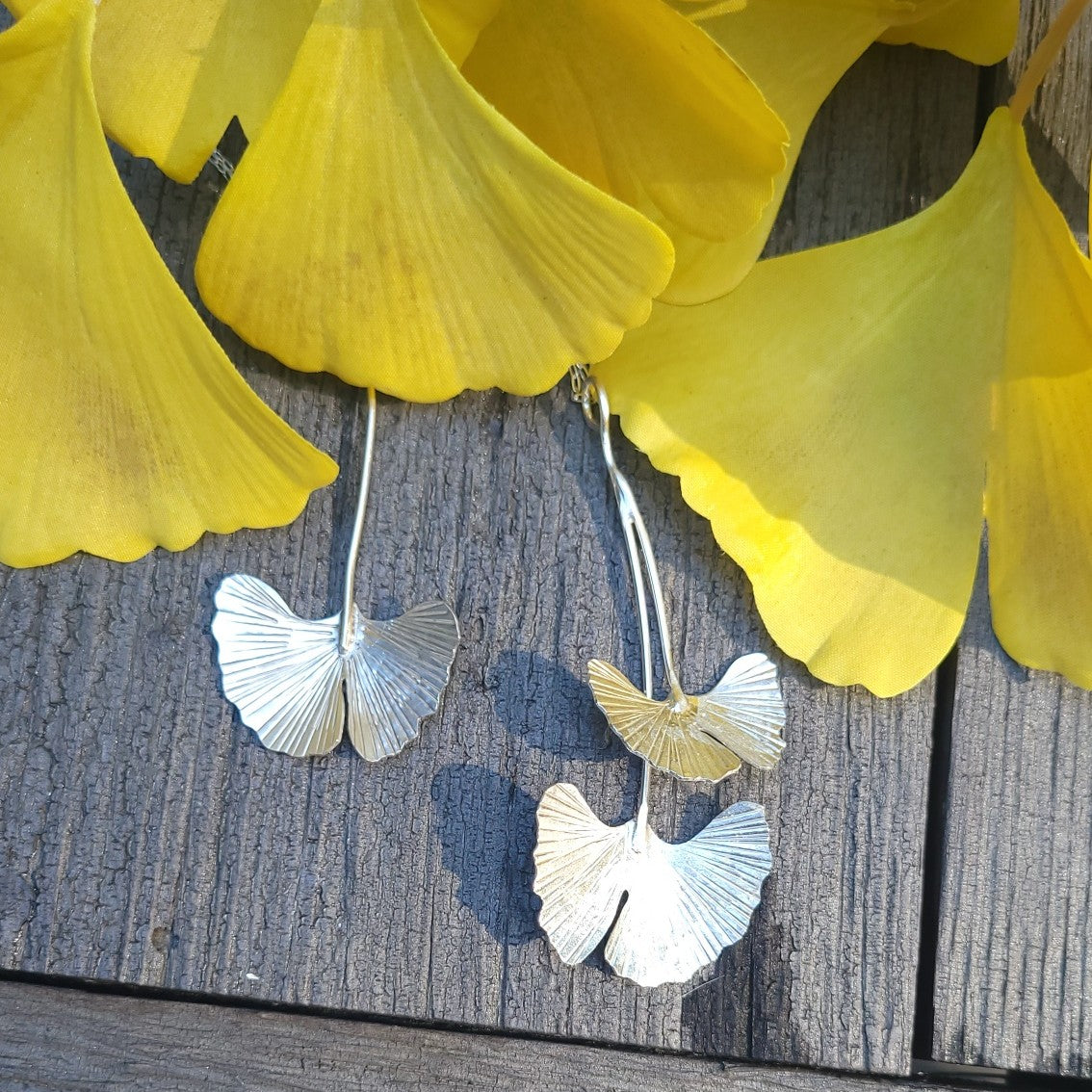 Sterling Silver Ginkgo Pendant with Two Leaves