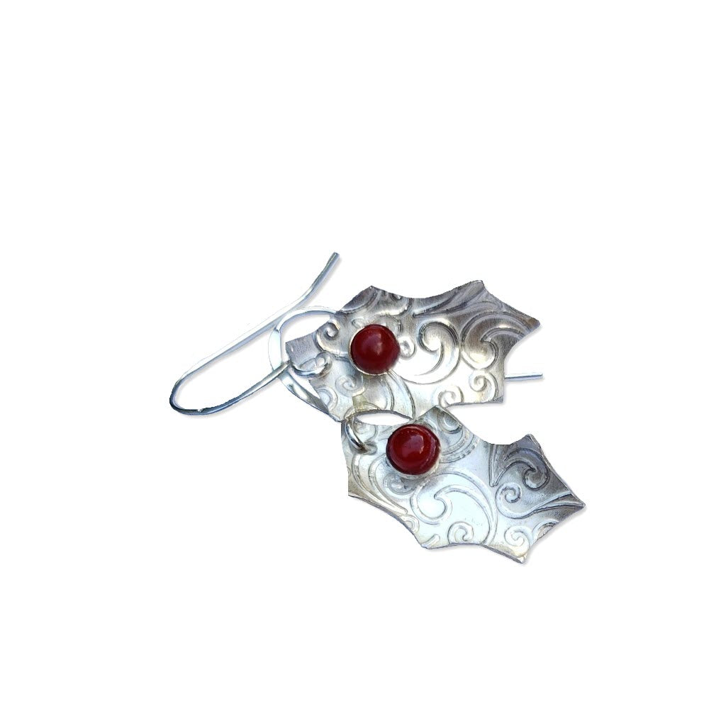 Holly earrings with red bamboo coral