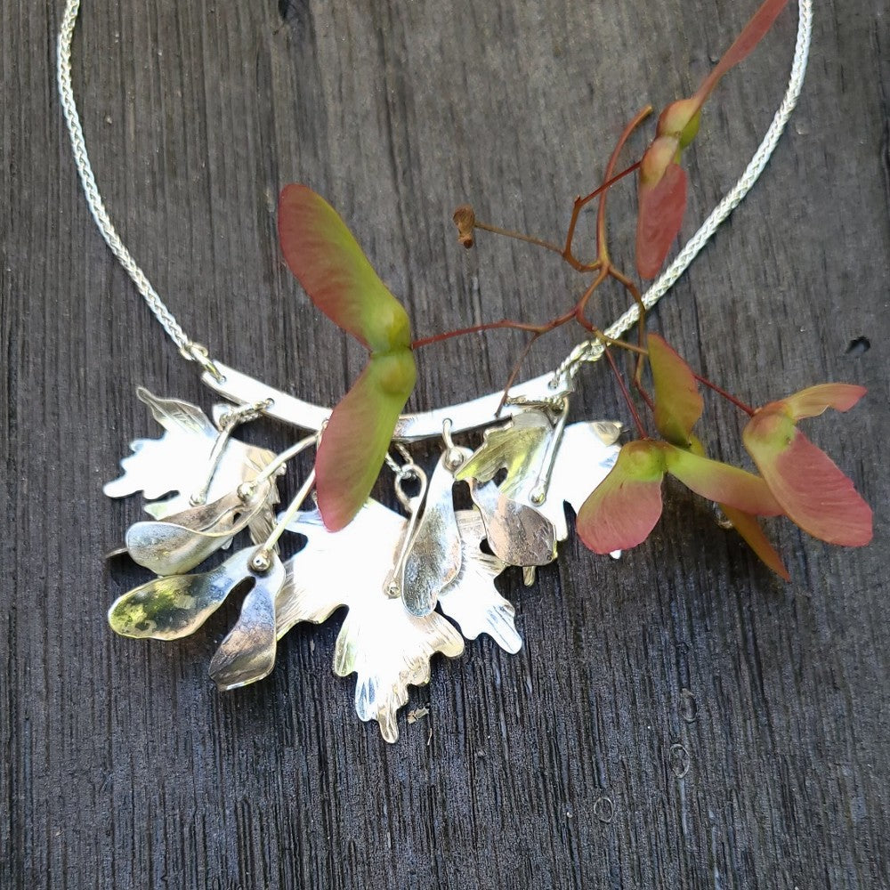 Maple leaf with seed pods necklace