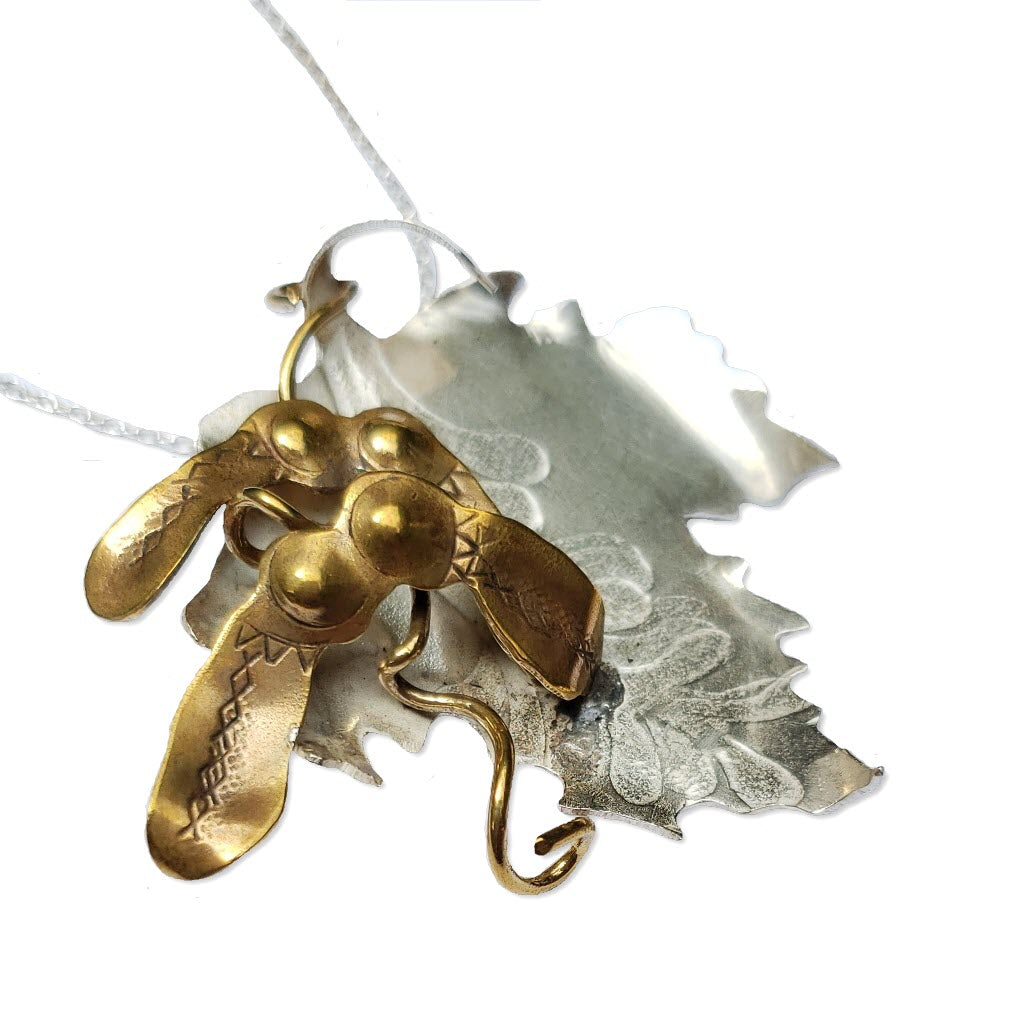 Sterling Silver Maple Leaf with Brass Seed Pods