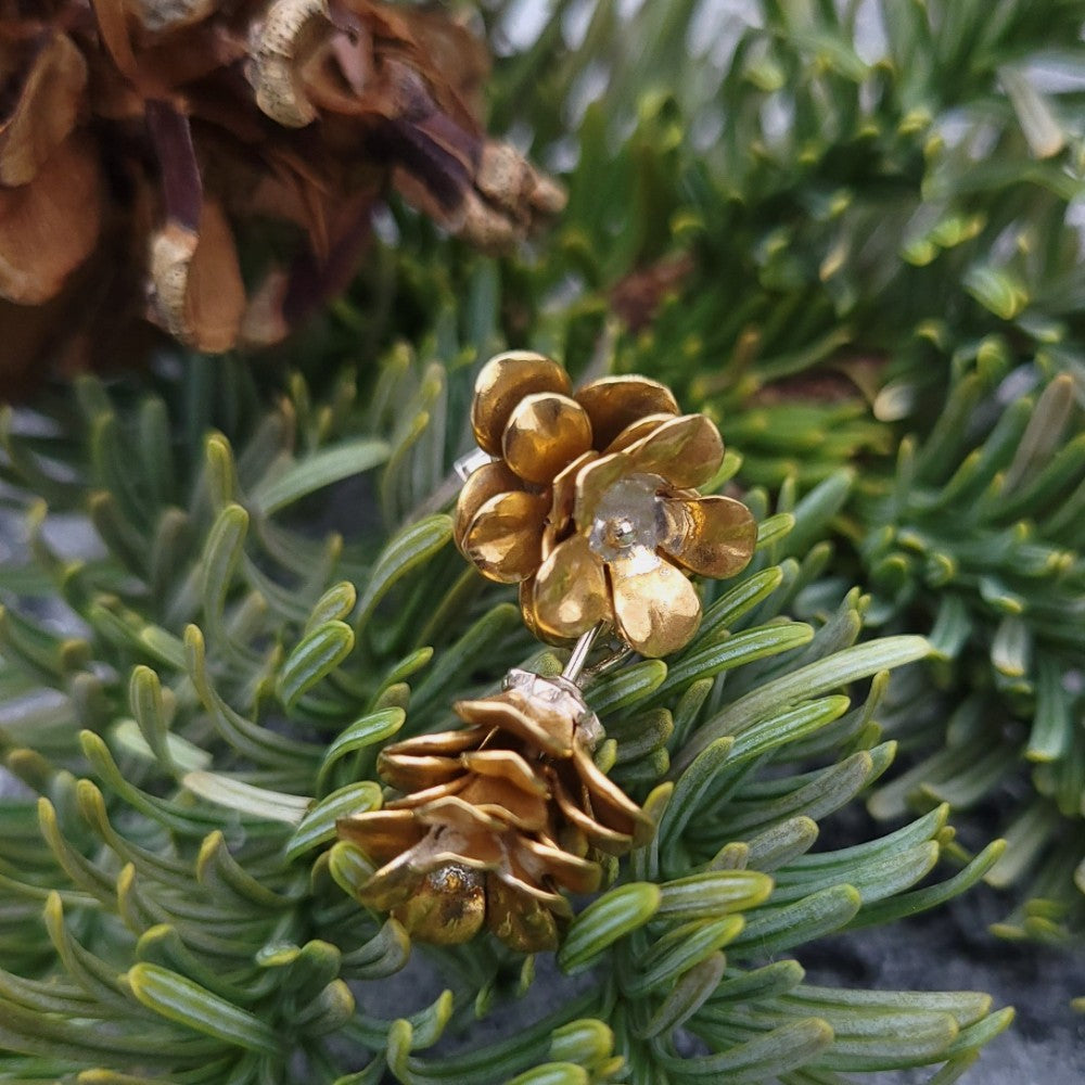 Pine cone earrings, brass