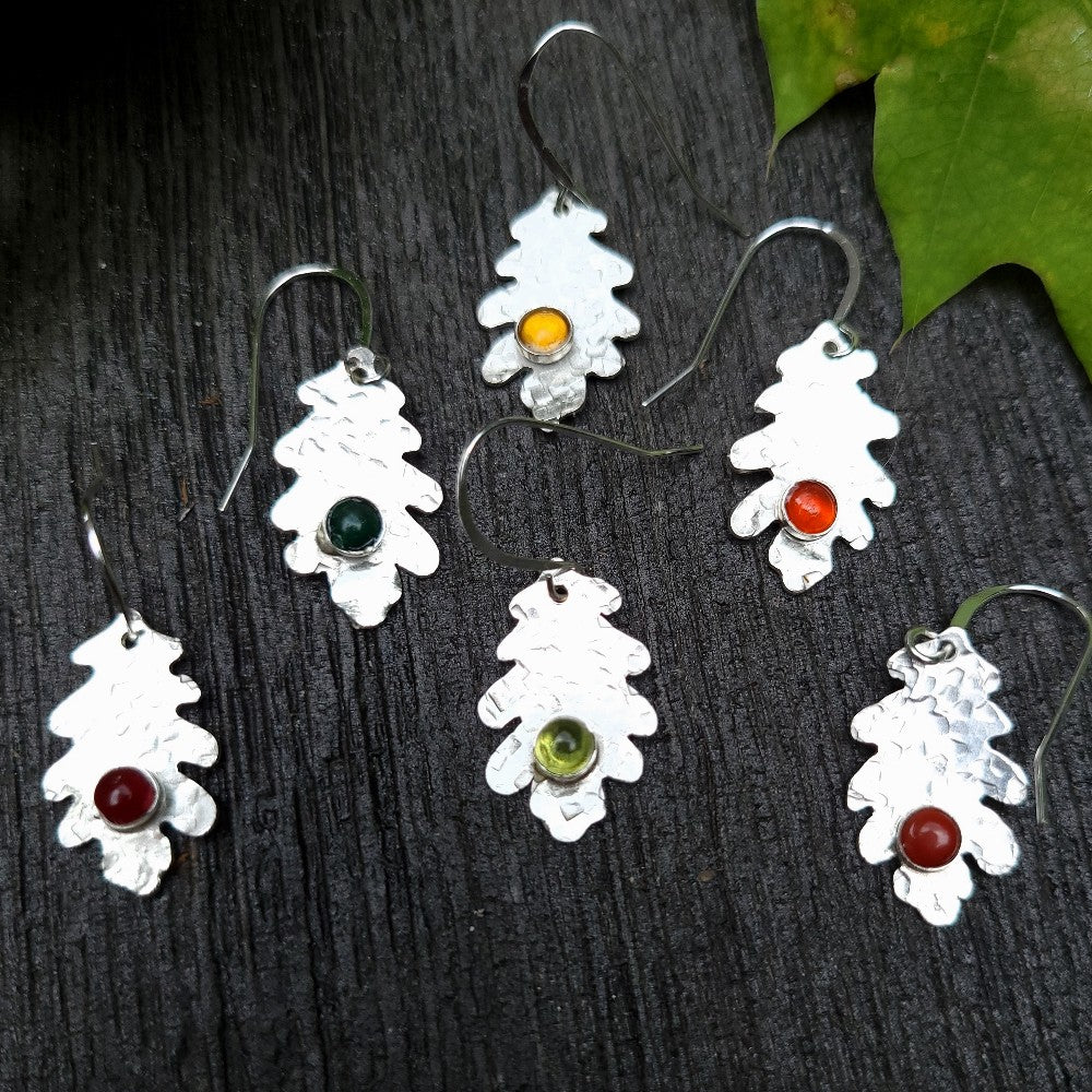 Oak leaf sterling earrings with stone