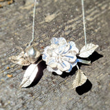 Rosehip and wild rose sterling necklace