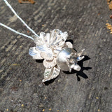Rosehip and wild rose sterling pendant